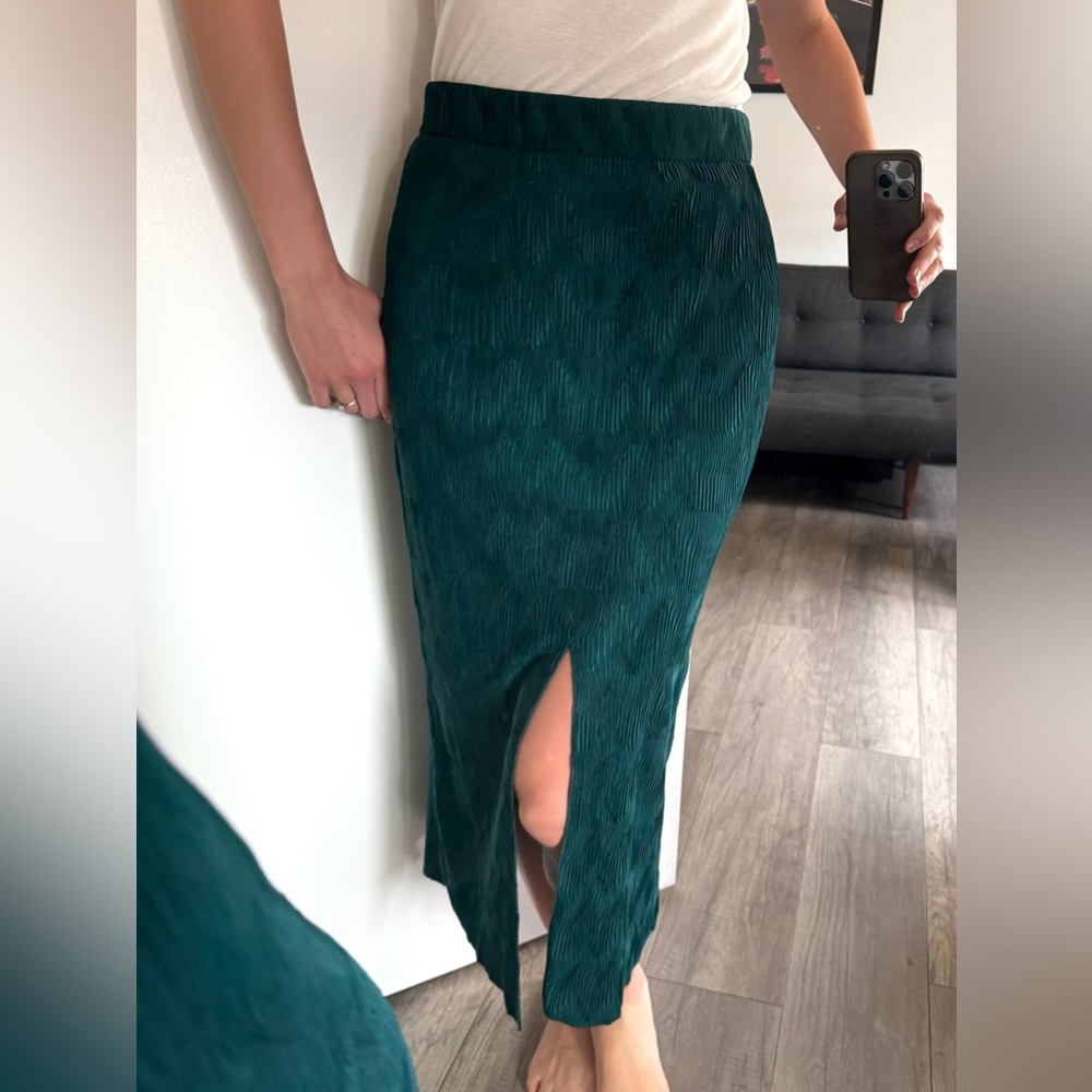 & Other Stories Green Midi Skirt With Slit Size 6